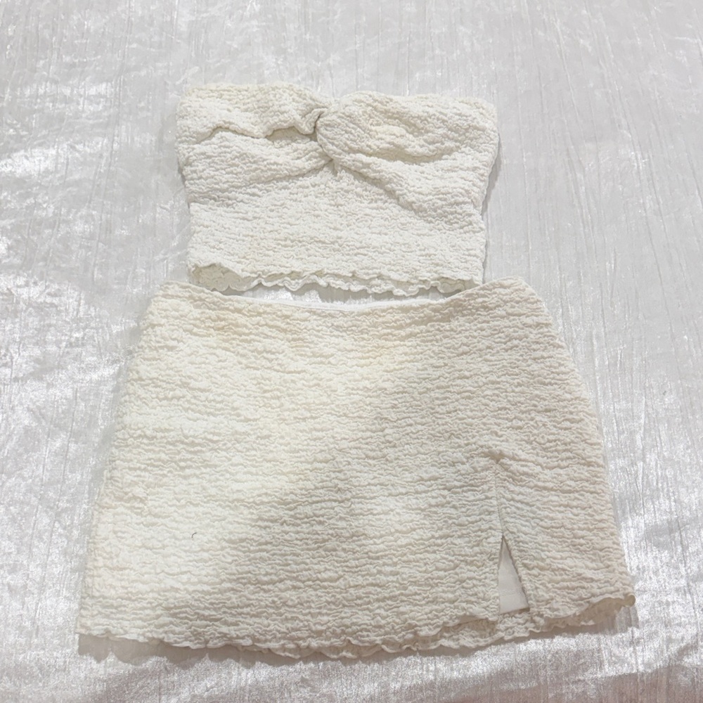 American Threads Cream Textured Skirt